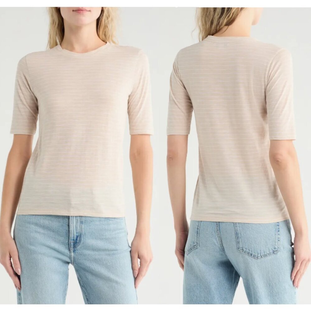 NWT New $168 Vince Essential Elbow Length Sleeve Pima Cotton T-Shirt Size M